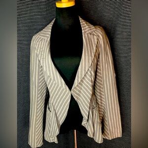 Charlotte Russe M Peplum Linen Cotten Blend Jacket V Blazer Grey Figure Flatter